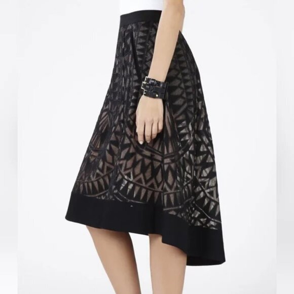 BCBGMAXAZRIA Keary High-Low Midi Geometric Burnout Mesh Lace Skirt M - Picture 2 of 8